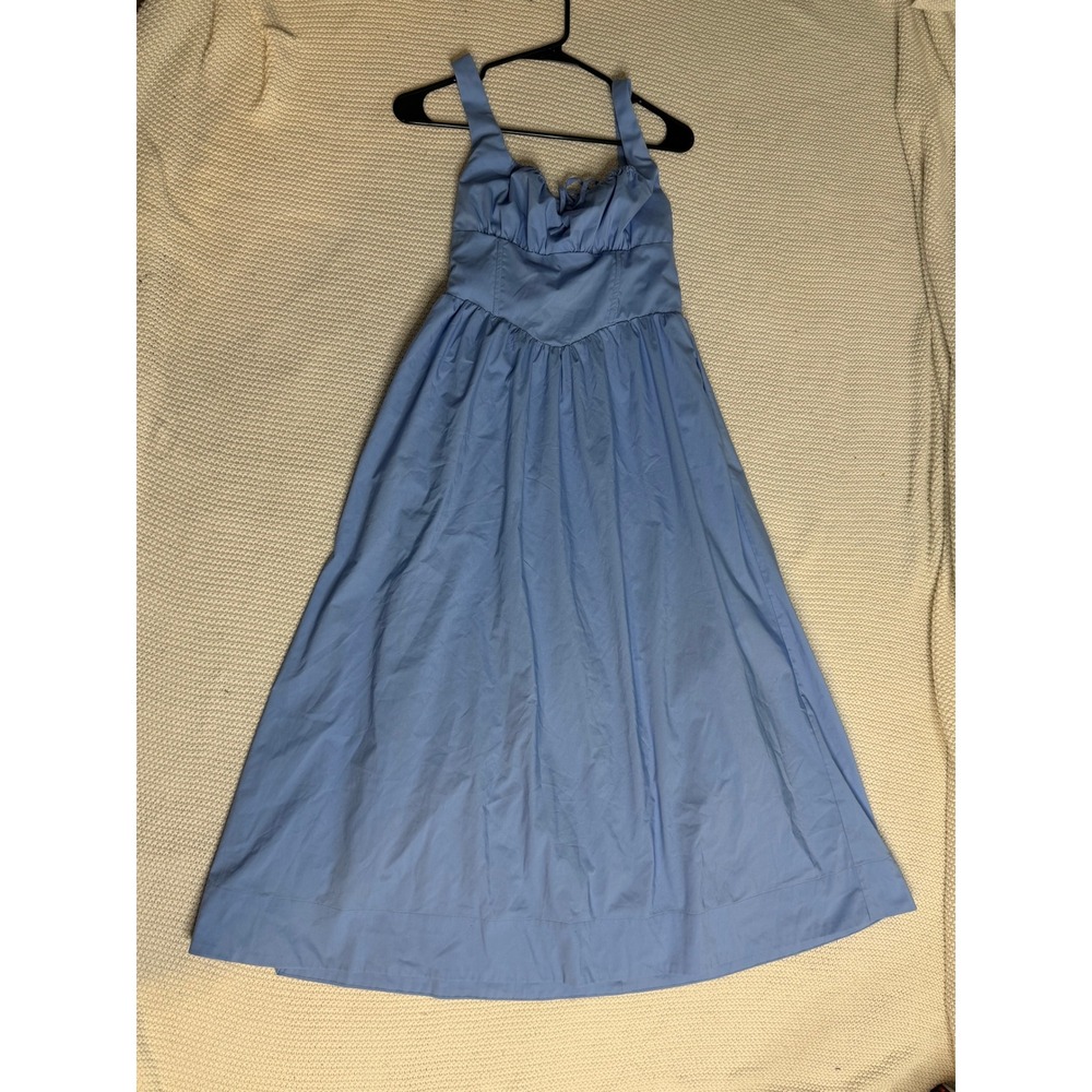 ASTR the Label Cornflower Blue Milkmaid Midi Dress Smocked Back Cottagecore L